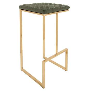 LeisureMod Quincy Leather Bar Stool with Gold Metal Frame