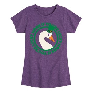 Girls' - Instant Message - St. Patrick's Day Honk If Lucky Fitted Short Sleeve Graphic T-Shirt - 1 of 4
