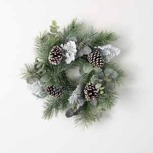 16"H Sullivans Snow Sugar Pine Christmas Mini Wreath, Green - 1 of 3