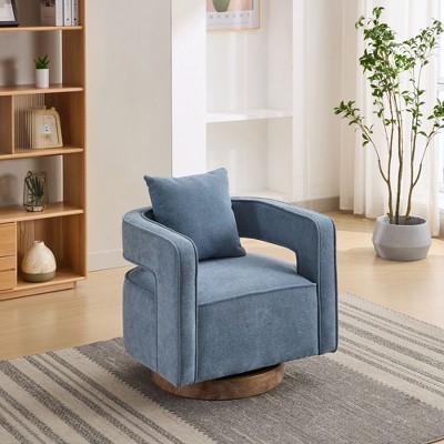 Okak 360° Swivel Accent Chair with Weathered Wood Base,Modern Open Back Armchair for Living Room,Bedroom