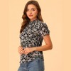 Allegra K Women's Ruffled Neck Chiffon Frill Trim Short Sleeve Floral Print Blouse Tops - image 4 of 4