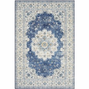 Boho Farmhouse Washable Area Rug - Large Neutral Floral Vintage Non-Slip Carpet for Living Room, Bedroom - 1 of 4
