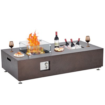 Propane Fire Pit Table with Wind Guard and Rain Cover, Glass Beads, Sturdy Steel Anti-Rust Finish, CSA Safety Certified for Patio Yard Garden