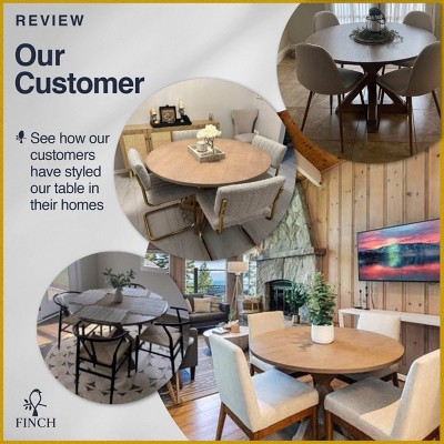 Beige Round Reclaimed Wood Farmhouse Dining Table