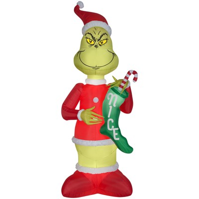 Gemmy Christmas Airblown Inflatable Grinch w/Nice Stocking Giant Grinch, 9 ft Tall, Multicolored