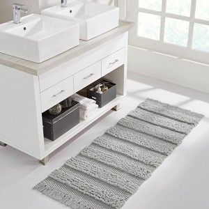 60"x24" Home Savannah Fringe Striped Bath Rug Runner Gray - VCNY: Cotton & Polyester, Machine Washable, Bohemian Style - 1 of 4