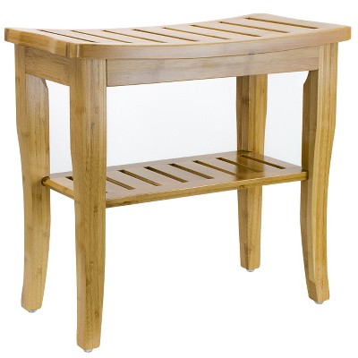 Natural Bamboo Spa Shower Bench with Storage Shelf