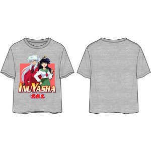 Inuyasha Anime Cartoon Characters Juniors Heather Grey Crop Top Graphic Tee - 1 of 3