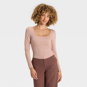 Women's Slim Fit Long Sleeve Corset Top - A New Day™ - 1 of 4