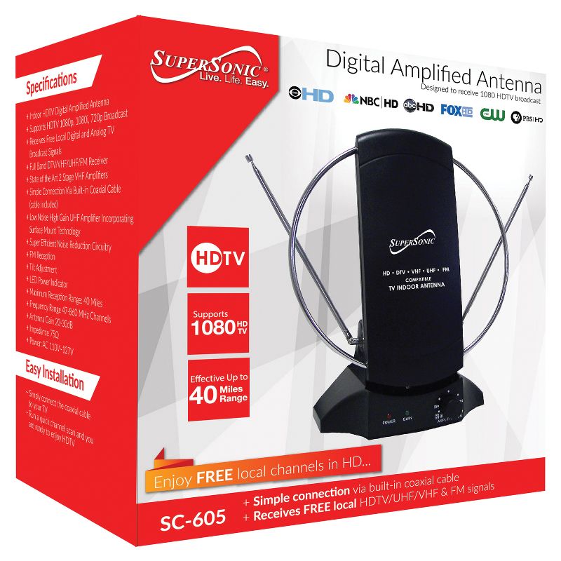 Supersonic® HDTV Digital Amplified Indoor Antenna, 3 of 5
