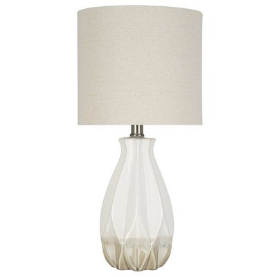 19" Textured Ceramic Accent Table Lamp with Linen Shade (Includes LED Light Bulb) White - Cresswell Lighting