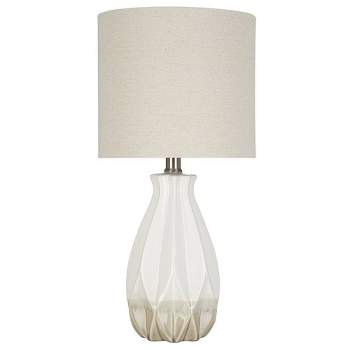 19" Textured Ceramic Accent Table Lamp with Linen Shade (Includes LED Light Bulb) White - Cresswell Lighting