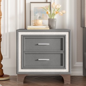 Bella Depot  21.8‘’ Nightstand with Silver Glitter Strip Decor and Metal Legs 2 Drawers(1 PCS) - 1 of 4