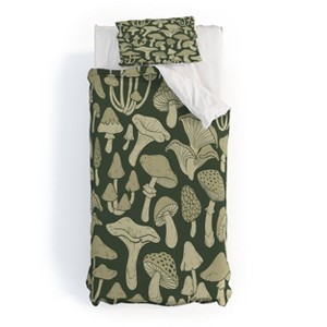 Deny Designs Twin/ Twin Extra Long Avenie Mushroom In Black Forest Duvet Cover and Pillow Sham Green - 1 of 4