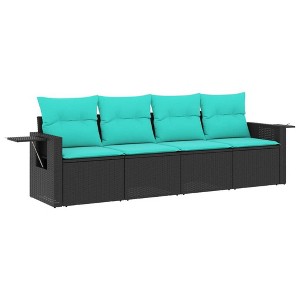 vidaXL Patio Sofa Set 4 Piece - Modular Outdoor Furniture with Cushions, Black Poly Rattan, Foldable Side Table, Storage, Weather-Resistant - 1 of 4