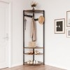 Corner Hall Tree With Shoe Bench Entryway, Corner Coat Rack With 6 Double Hooks, Corner Clothes Rack With Corner Tree With Shoe Bench Shelf - 3 of 4