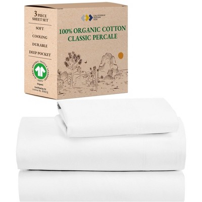California Design Den  Bed Sheets Set - 100% Organic Cotton Percale, Deep Pocket