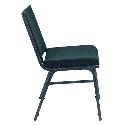 Green Patterned Fabric Armless Stacking Side Chair with Steel Frame
