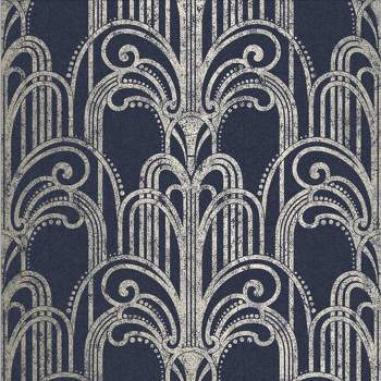 Art Deco Midnight Navy Blue and Pale Gold Geometric Paste the Wall Wallpaper