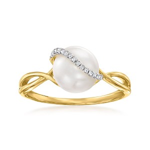 Ross-Simons 8-8.5mm Cultured Pearl Ring With Diamonds in 14kt Yellow Gold - 1 of 4