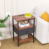 VECELO Nightstand with Charging Station, End Table with Fabric Drawer for Bedroom or Living Room, 2 USB Ports & AC Outlets, Brown/Black/White - 4 of 4