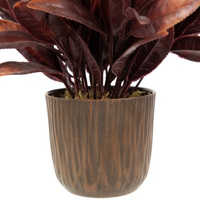 Two-Tone Brown and Orange Artificial Foliage Plant in Textured Pot - 9"
