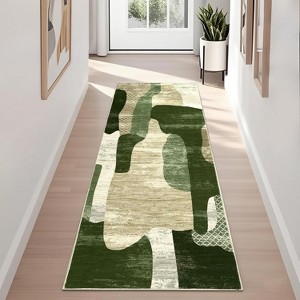 Modern Abstract Runner Rug for Kitchen, Soft Low Pile Non Slip Hallway Runners, Indoor Contemporary Floor Carpet for Laundry Bathroom - 1 of 4