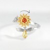Anna-Kaci Women's Sunflower Adjustable Ring with Delicate Leaf Accent and Silver Tone Band 0.6in - Silver - 2 of 4