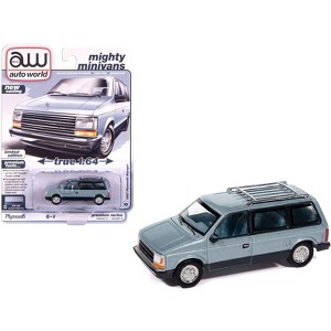 1987 Plymouth Voyager Van Ice Blue Metallic & Twilight Blue Met 2-Tone w/Blue Interior 1/64 Diecast Model Cars by Auto World - 1 of 4