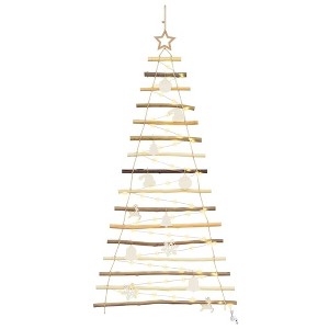 vidaXL Christmas Tree with 80 LEDs Natural 59.1" Solid Ash wood - 1 of 4