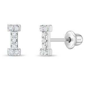 Girl's Cubic Zirconia Letter Initial Screw Back Sterling Silver Earrings - In Season Jewelry - 1 of 4