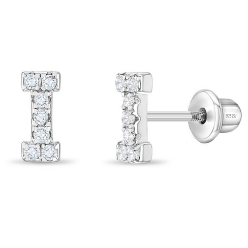 Sterling Silver Cubic Zirconia Letter A Earrings