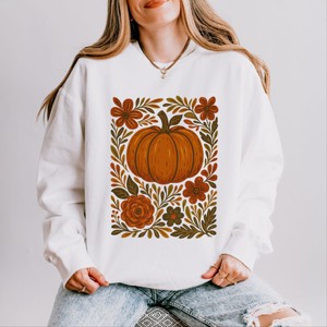 Simply Sage Market Pumpkin Boho Floral Lightweight Garment Dyed Sweatshirt - 1 of 4
