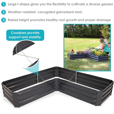 Dark Gray Galvanized Steel L-Shaped Raised Garden Bed