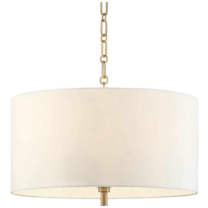 Possini Euro Design Warm Gold Pendant Chandelier 20" Wide Modern White Linen Drum Shade 4-Light Fixture for Dining Room Foyer Kitchen Island Entryway, 1 of 10