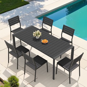 Crestlive Products Patio Outdoor Dining Set with Armless Chairs Rectangle Wooden-Like TableTop & Aluminum Frame & Umbrella Hole - 1 of 4