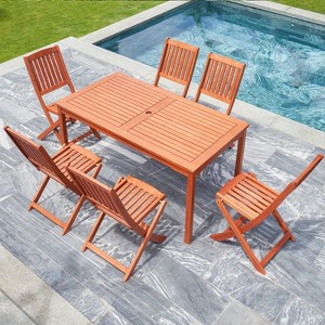 Solhome Silas Wood Patio Dining Set with Folding Chairs - 1 of 4