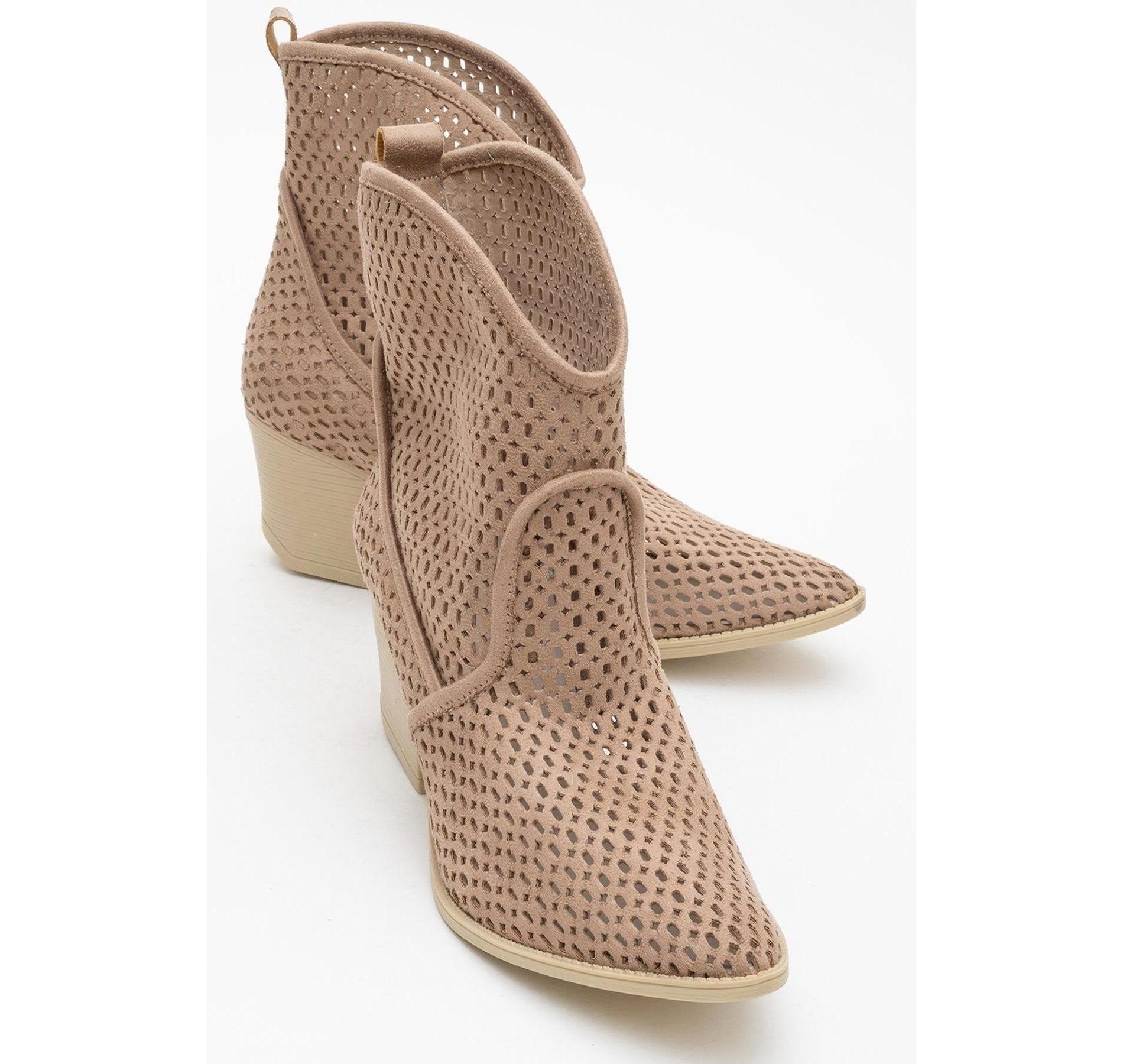 Pera Dark Beige Block Heel Boot (Women) | Prologue Shoes