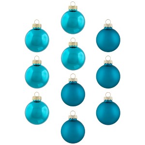 Northlight 2-Finish Christmas Glass Ball Ornaments - 1.75" (44.5mm) - Turquoise Blue - 10ct - 1 of 4