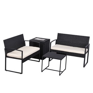 FIONECA 4-Piece Outdoor PE Wicker Patio Sectional Sofa Set with Washable Cushions, Black Rattan - 1 of 4