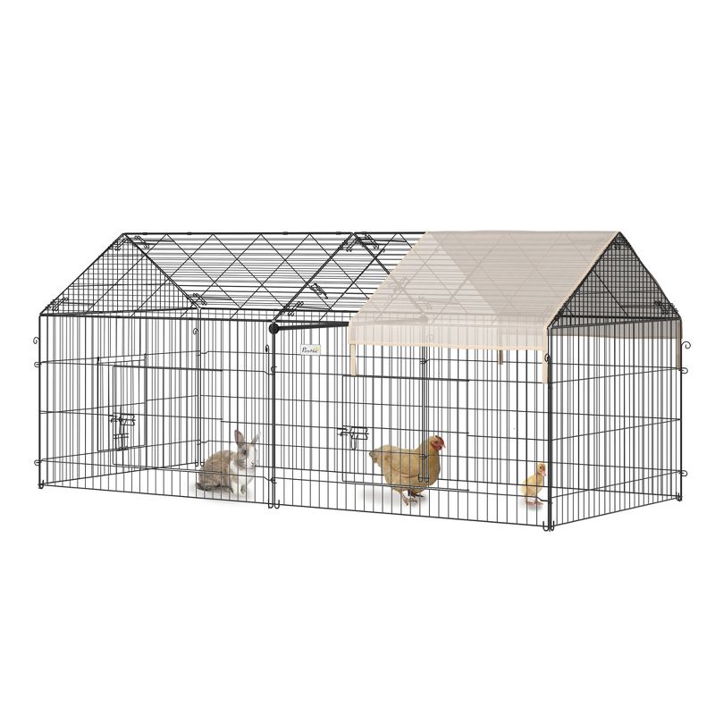 PawHut 87" x 41" Outdoor Metal Chicken Coop Rabbit Playpen Enclosure Small Animal Kennel Exercise Pen with Weather Proof Cover, 1 of 9
