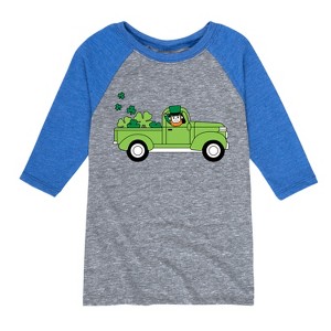 Boys' - Instant Message - St. Patrick's Day Leprechaun Truck Delivering Luck Raglan Graphic T-Shirt - 1 of 3