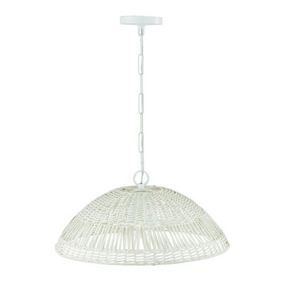 Naomi Chalk White Hand-Woven Rattan 1-Light Pendant