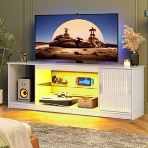 Bestier 57" Modern Media Console with Adjustable shelf, LED Fluted TV Stand for 65 Inch TV, Glossy TV Console with Cabinet - 1 of 3