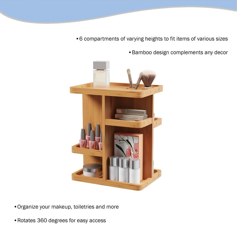 Hastings Home 8-Compartment Eco-Friendly Rotating Bamboo Makeup Organizer - 10.25" x 12.8", 2 of 7