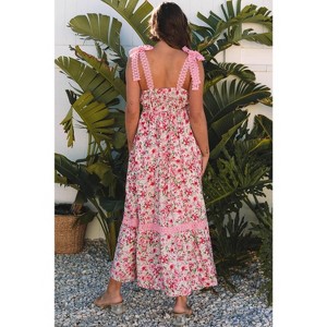 Pink Floral Lace Tied Strap Empire Waist Maxi Dress - 1 of 1