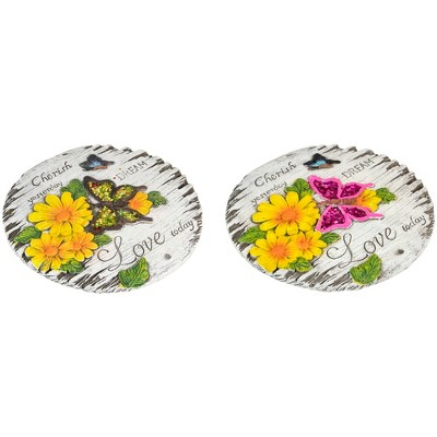 Set of 2 Colorful Floral and Butterfly Garden Stones
