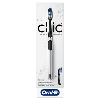 Oral-B Clic Toothbrush - Chrome Black with 2 Replaceable Brush Heads and Magnetic Holder