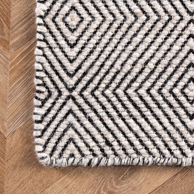 Ivory Geometric Flat Woven Wool Runner Rug