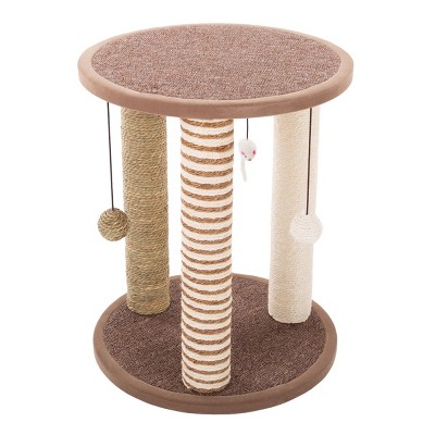 Natural Brown and Tan Sisal Cat Scratching Post Tower with Toys